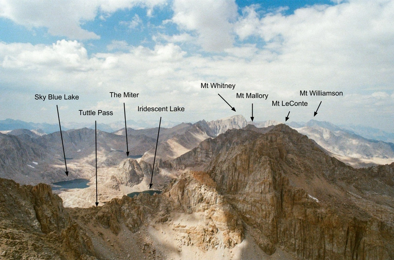 Mt Whitney and its southern ridge, plus some very high-altitude lakes