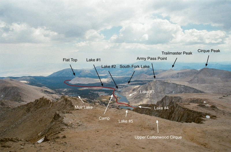 Cottonwood Lakes basin from near the top of Mt Langley