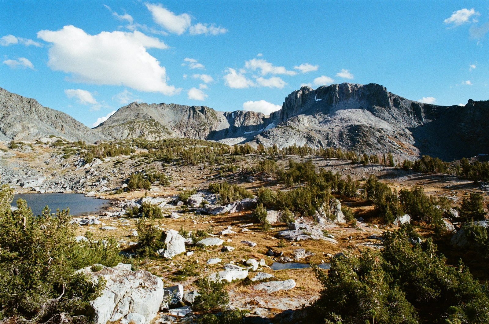 View back towards Deer Pass (left) from camp at Deer Lakes. Peak 11627 looms prominently on the right; we had seen its opposite slope from our day hike back on Day 4.