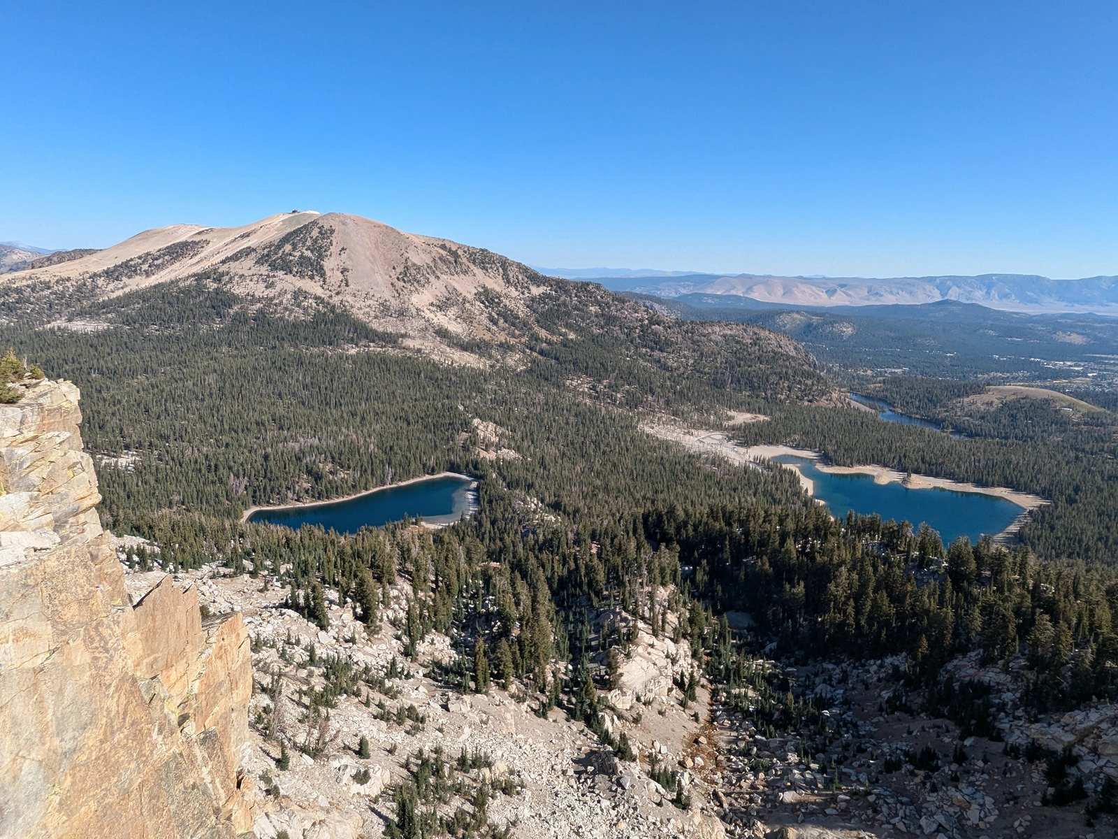 McCloud Lake (left) and Horseshoe Lake (right) under Mammoth Mountain. The car is visible!