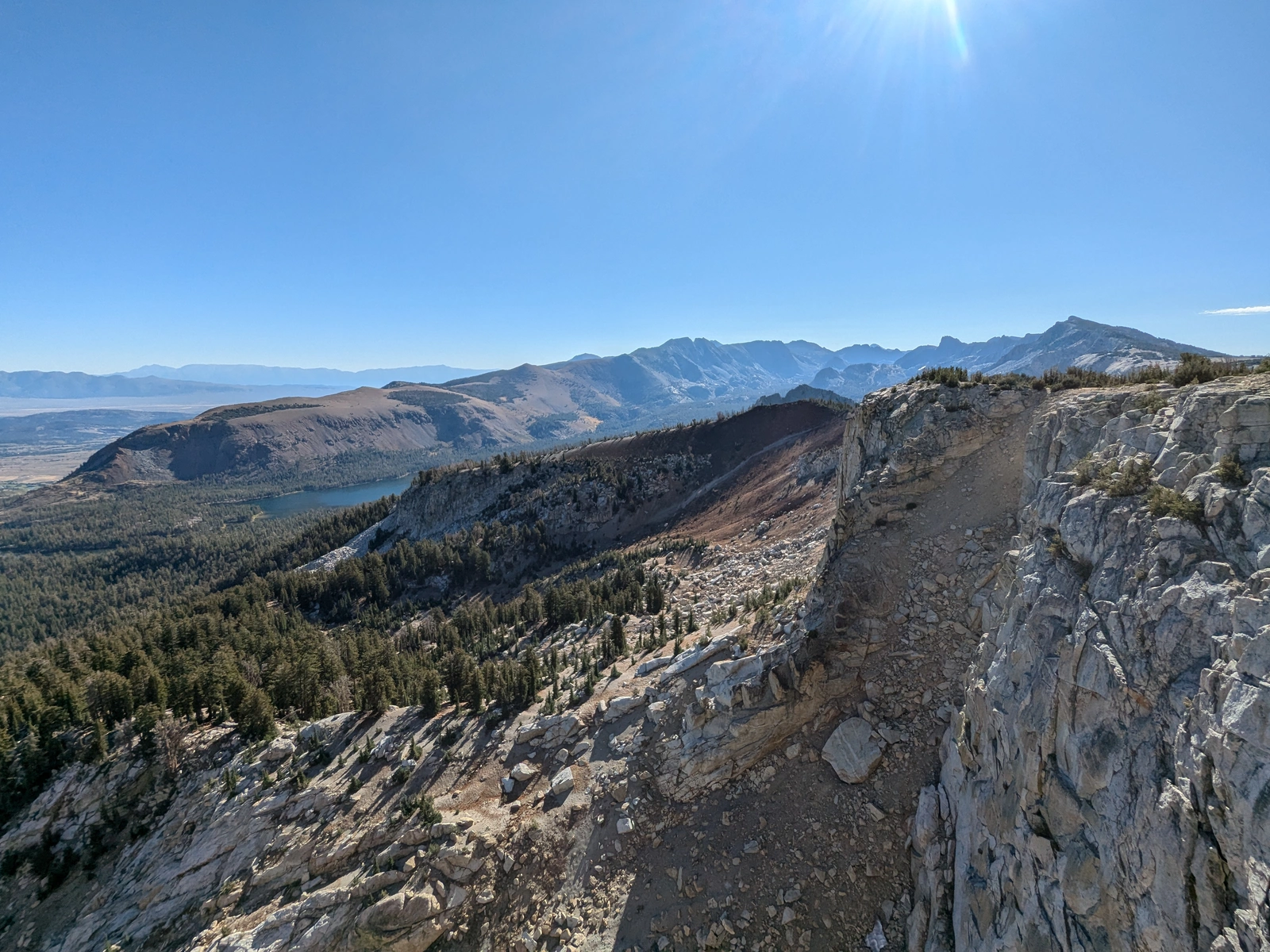 A look back at the crest and the more gentle ridge on the other side of the valley