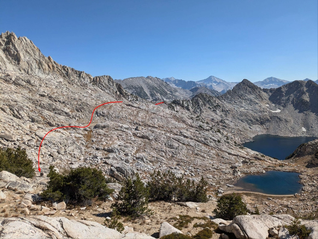 Our approximate route between Bighorn Pass and Shout-of-Relief Pass