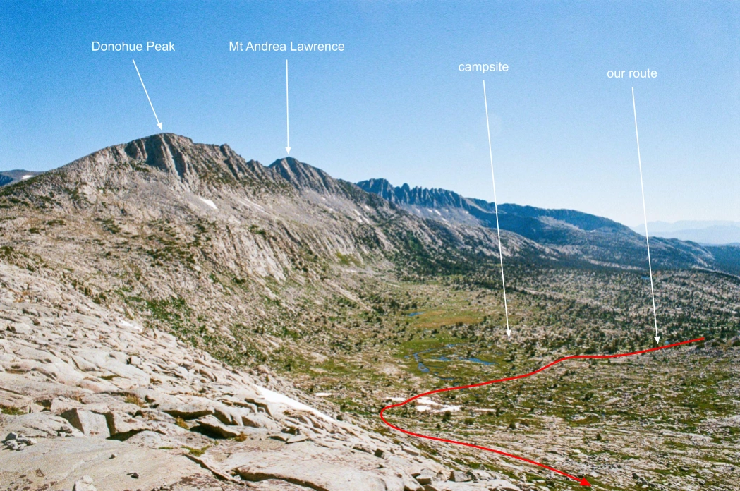 View back towards camp from Donohue Peak. This high alpine shelf was a magical place.