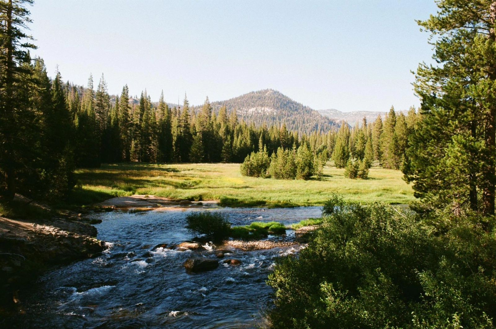 View north from the footbridge crossing the Middle Fork San Joaquin River